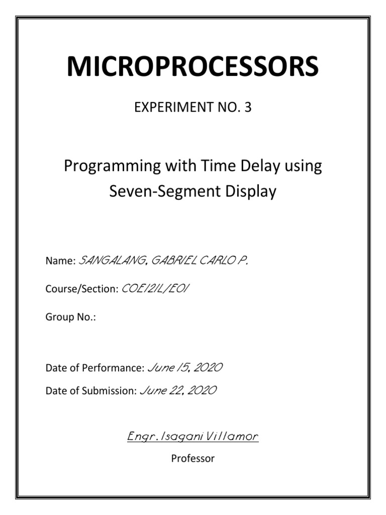 Microprocessors: Programming With Time Delay Using Seven-Segment ...