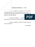 Subject: Application For The Post of Assistant, AO