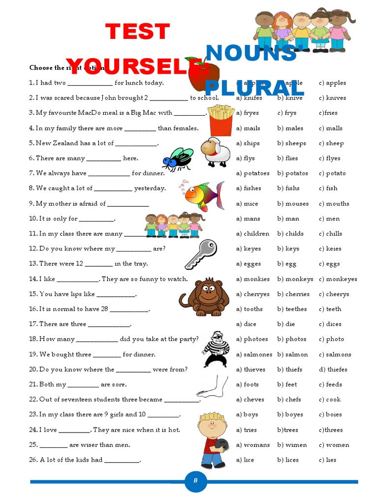 Plural Nouns Practice Test Choosing the Correct Plural Form PDF
