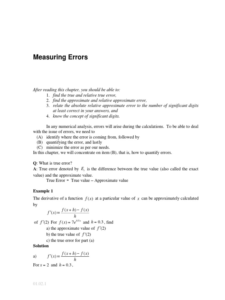 Error Measurement in Numerical Analysis | PDF | Approximation | Derivative