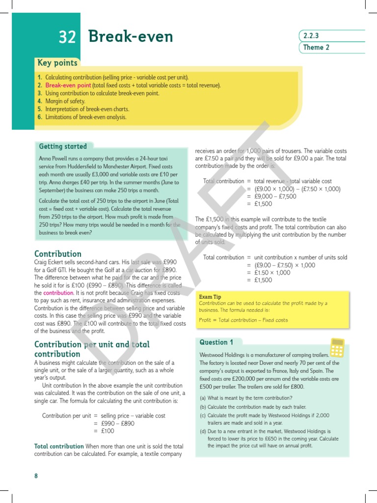 Sample Unit 32 Break Even PDF | PDF | Management Accounting | Economics