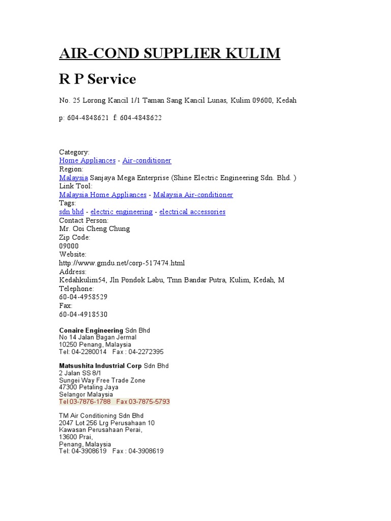 Alamat Supplier Di Penang Aircond Pdf