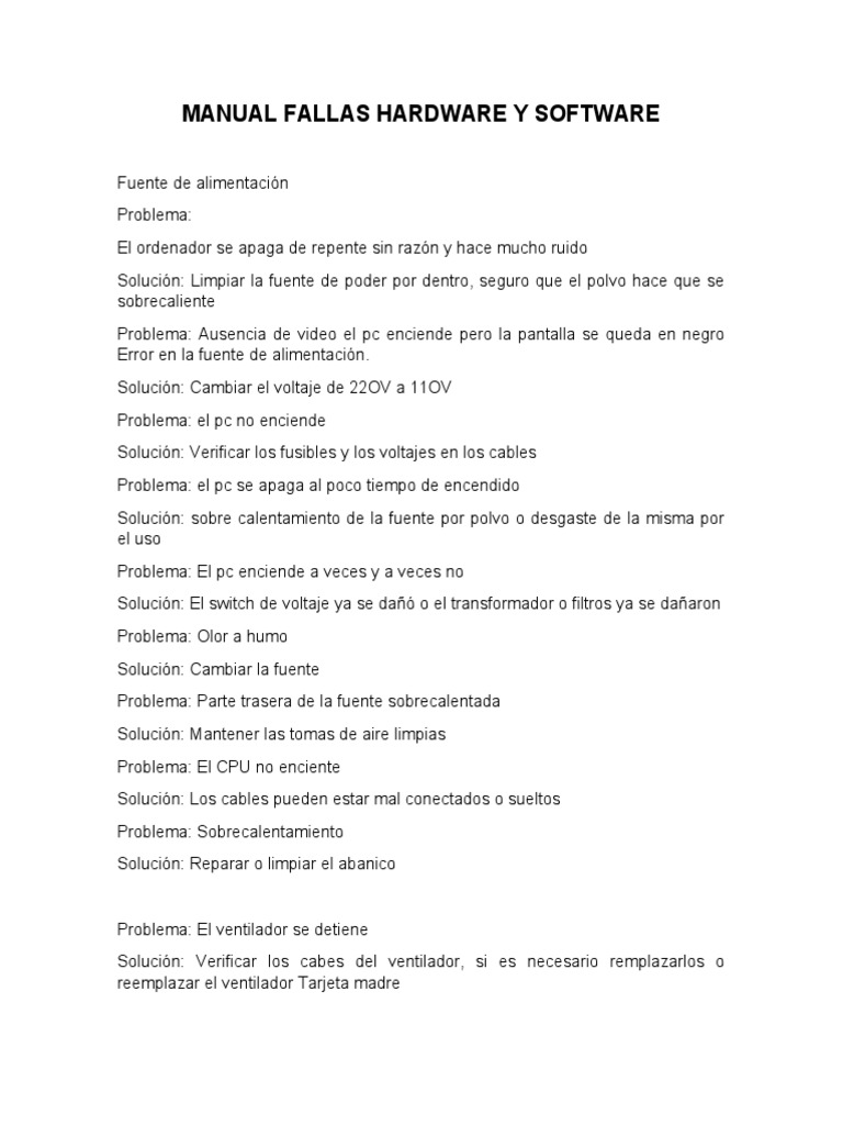 Manual Fallas Software Y Hardware Pdf Módem Impresora Computación