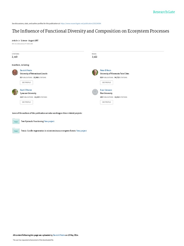 The Influence of Functional Diversity and Composit | PDF | Ecosystem ...