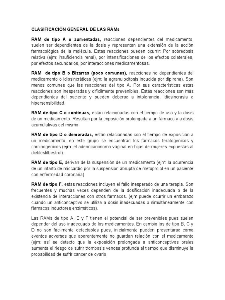 Clasificación de RAMs en Farmacología | PDF