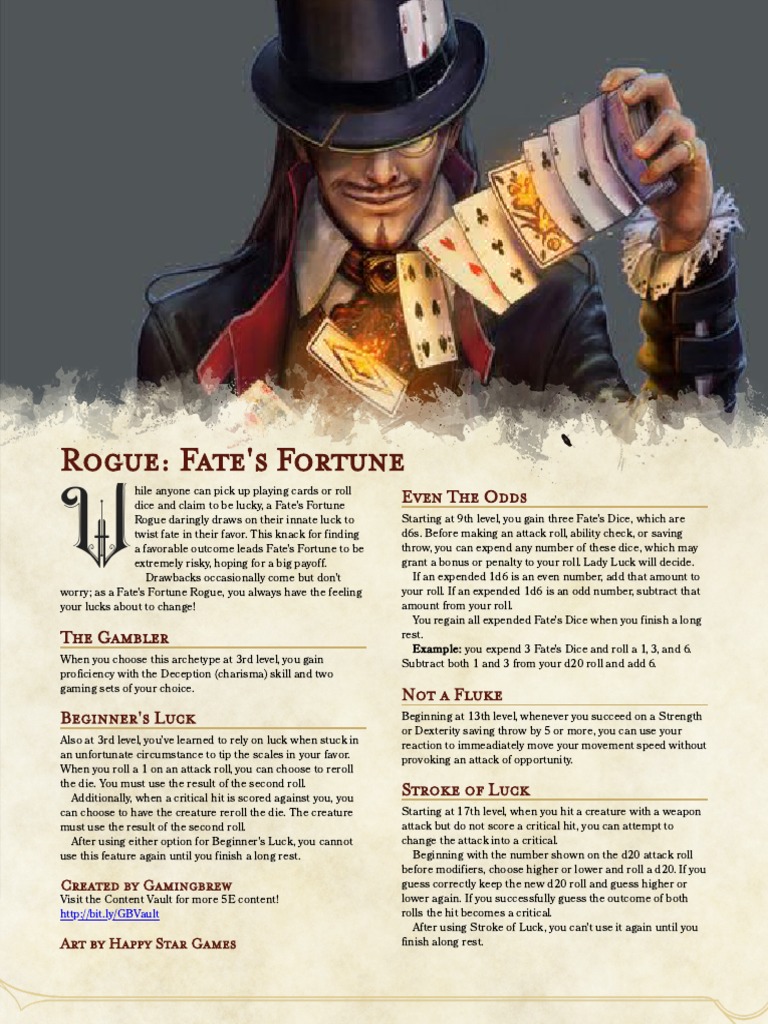 Rogue Fates Fortune DND 5e PDF Luck Dice