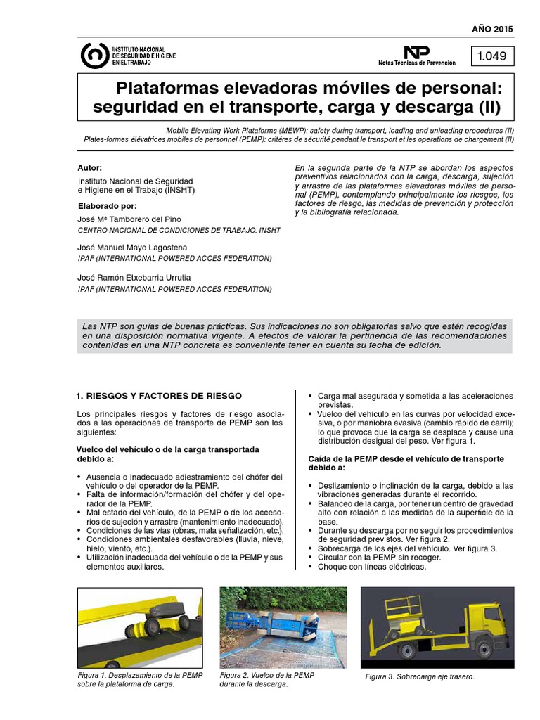 Seguridad en Transporte de Plataformas Elevadoras | PDF | Placa de ...