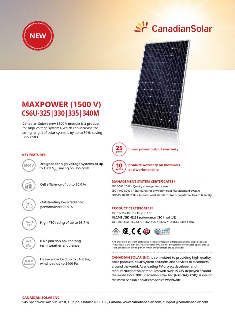 Canadian Solar CS6U Series Datasheet | PDF | Solar Panel | Electrical ...
