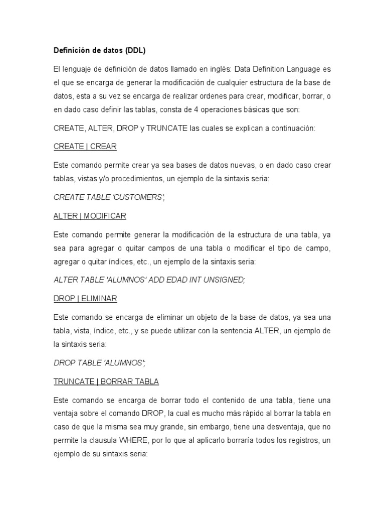 Lenguaje DDL y DML | PDF | SQL | Diseño de software