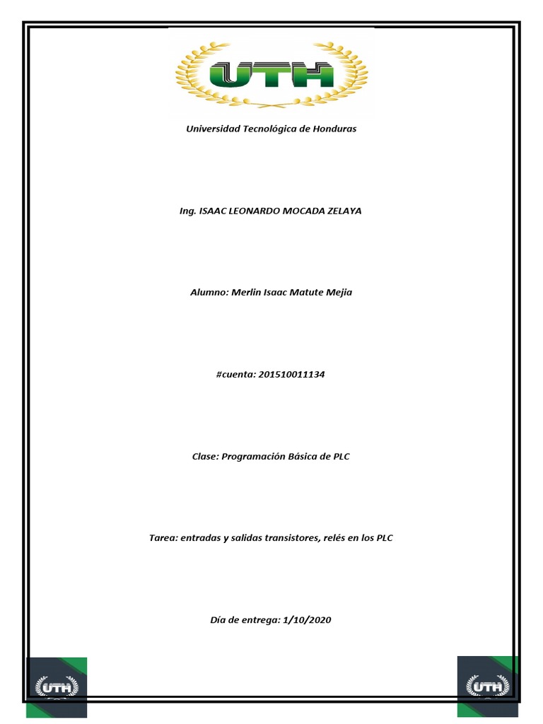 Tarea De Plc De Salidas De Rele Y Transistores En Un Plc Pdf Relé