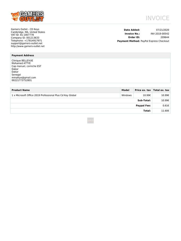 Gamers Outlet Invoice for Office 2019 Key | PDF