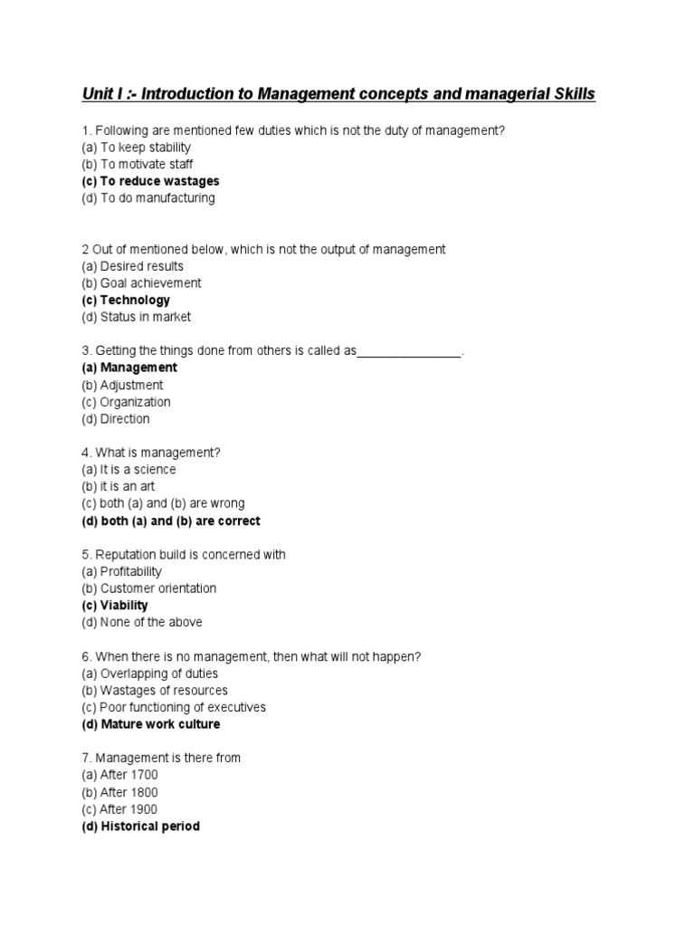Man Mcq Unit I Ii And Iii Pdf Pdf Audit Marketing