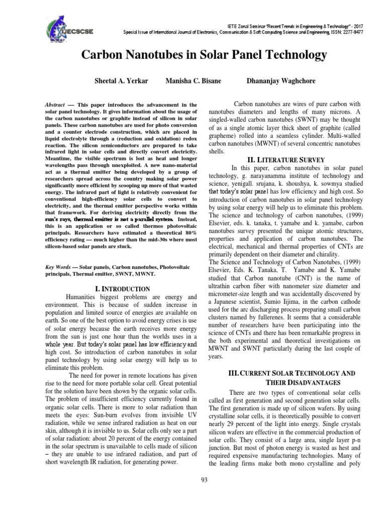 Carbon Nanotubes Research Paper | PDF | Carbon Nanotube | Solar Panel