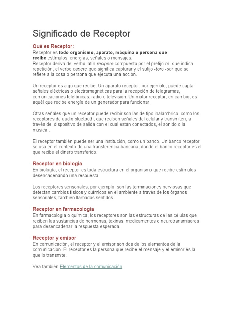 Conceptos de Receptor y Usos | PDF | Receptor (Bioquímica) | Comunicación