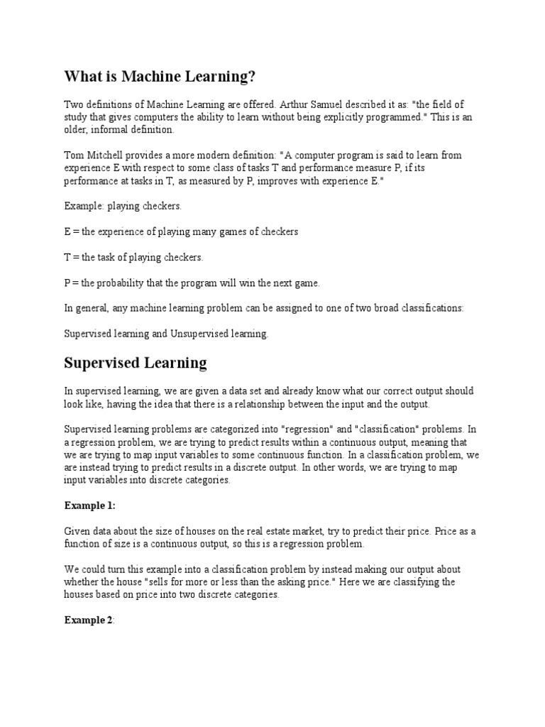 Machine Learning: Definitions & Types | PDF | Statistical ...