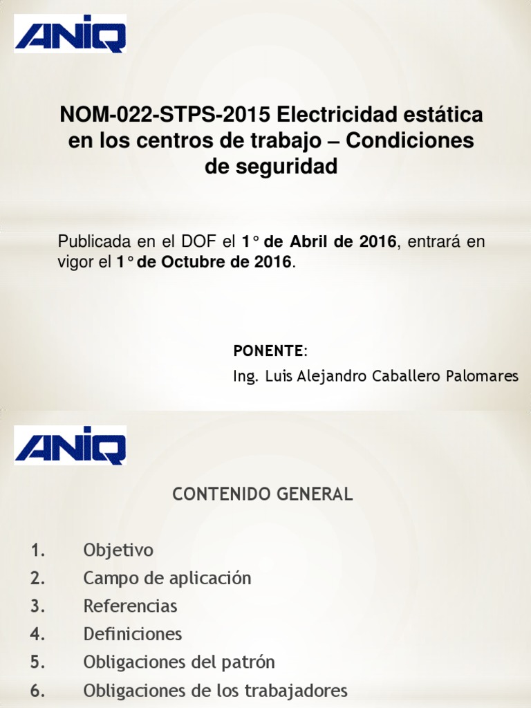 Nom 022 STPS 2015 Aniq PDF | PDF | Descarga electrostática | Electricidad