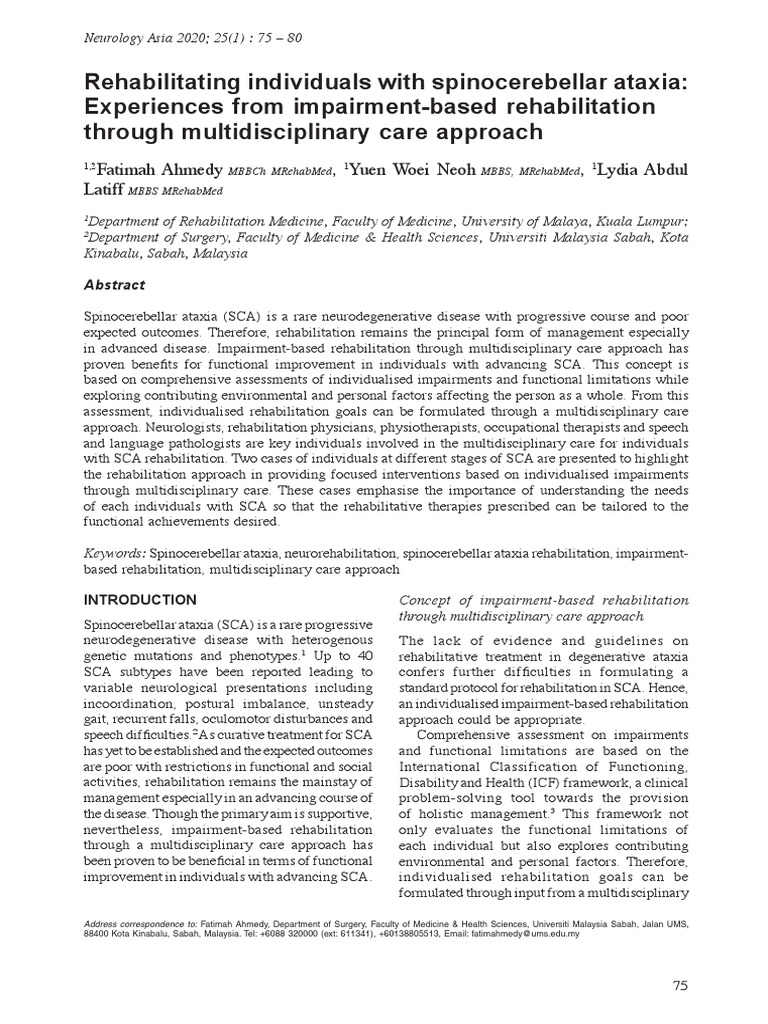 2020 Rehabilitating Individuals With Spinocerebellar Ataxia | PDF ...