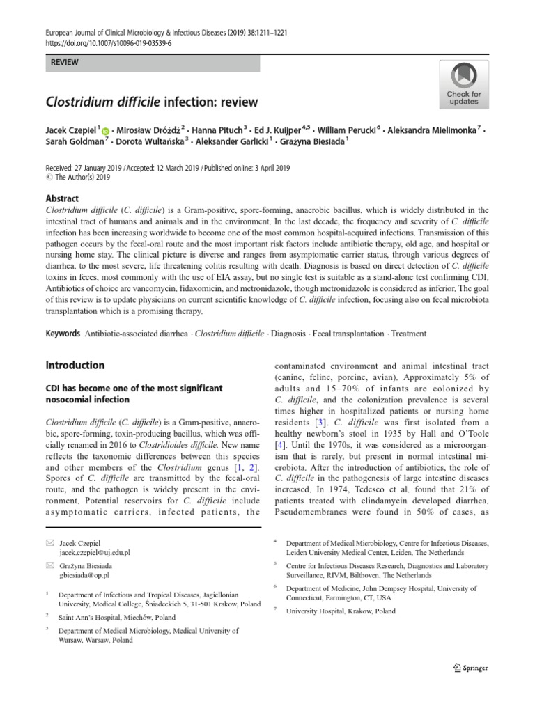 Clostridium Difficile Infection. Review. European Journal of Clinical ...