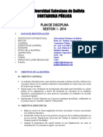 Universidad Salesiana de Bolivia Contaduria Pública: Plan de Disciplina Gestion I - 2014