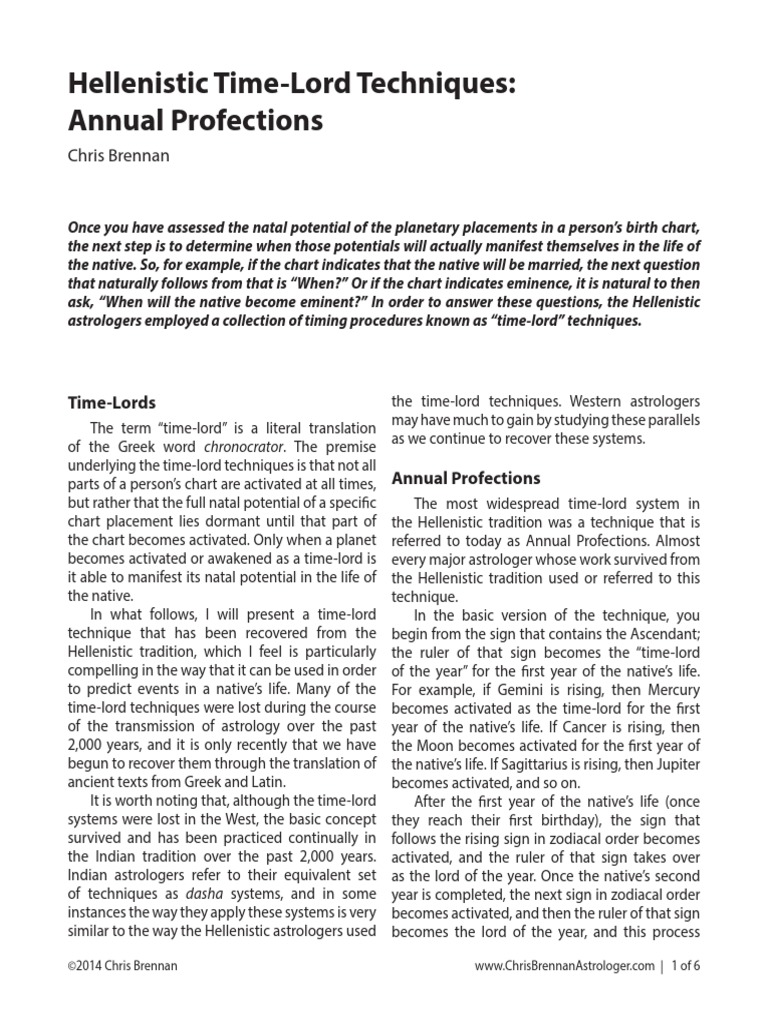 Chris Brennan On Annual Profections PDF In Astrology