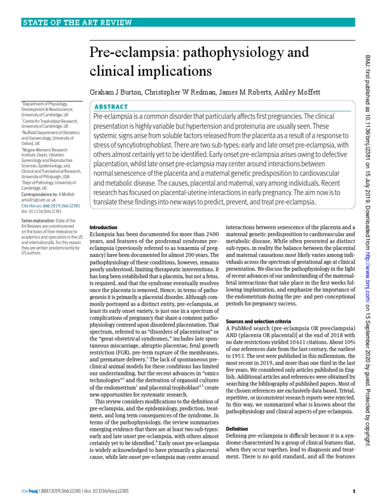 Preeclampsia Pathophysiology and | PDF | Placenta | Hypertension
