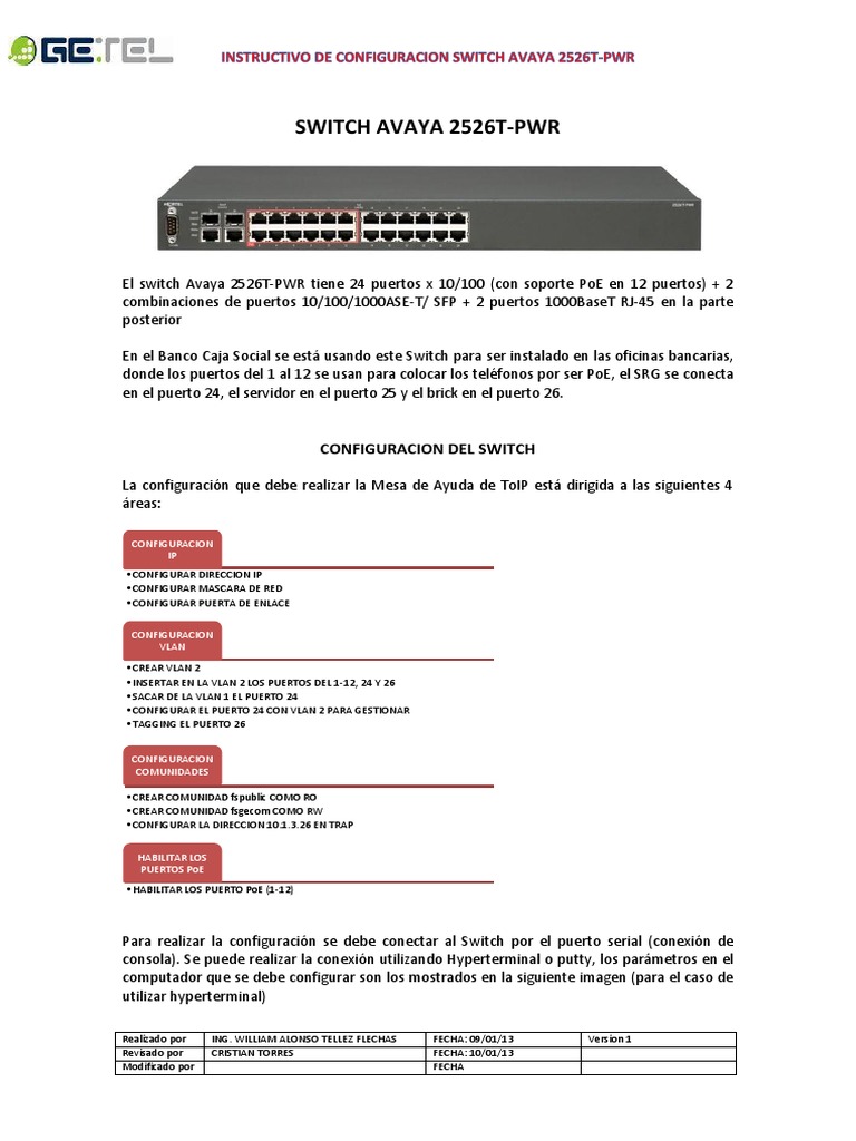 INSTRUCTIVO 2526T Switch Nortel PDF Conmutador de red Estándares