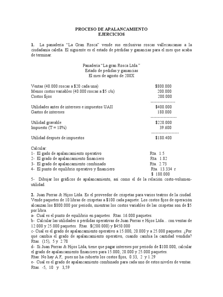 Ejercicios de Apalancamiento Financiero | PDF | Apalancamiento ...