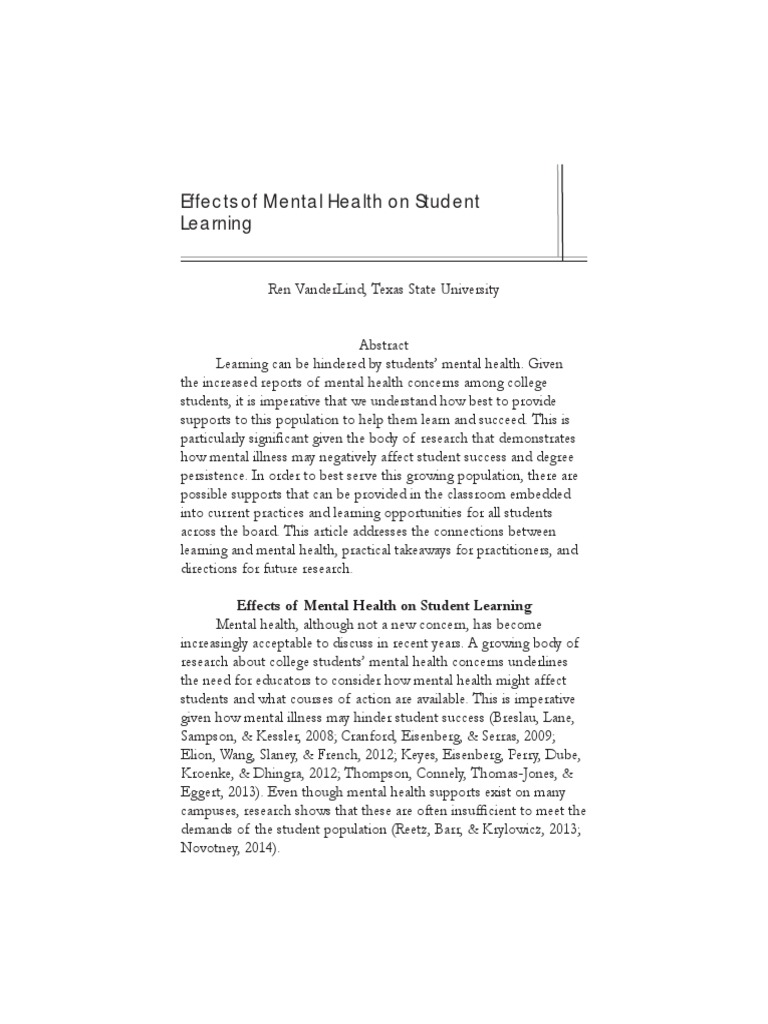 Mental Health's Impact on Student Learning | PDF | Psychology ...