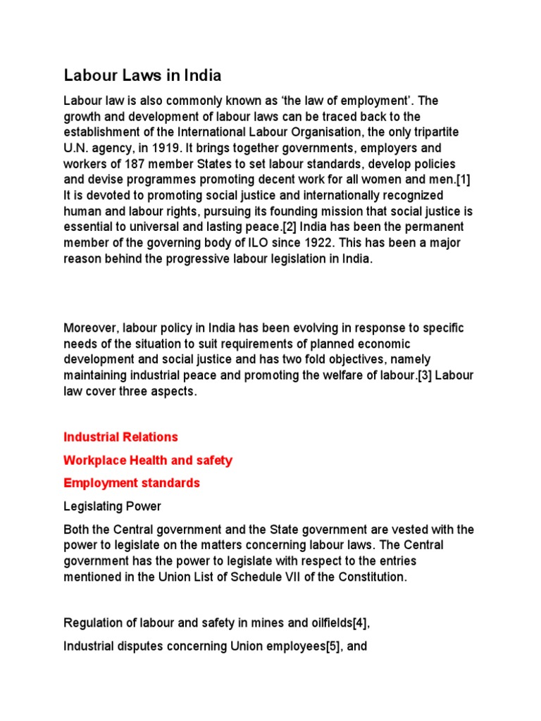 Overview of Labour Laws in India | PDF | Labour Law | Welfare
