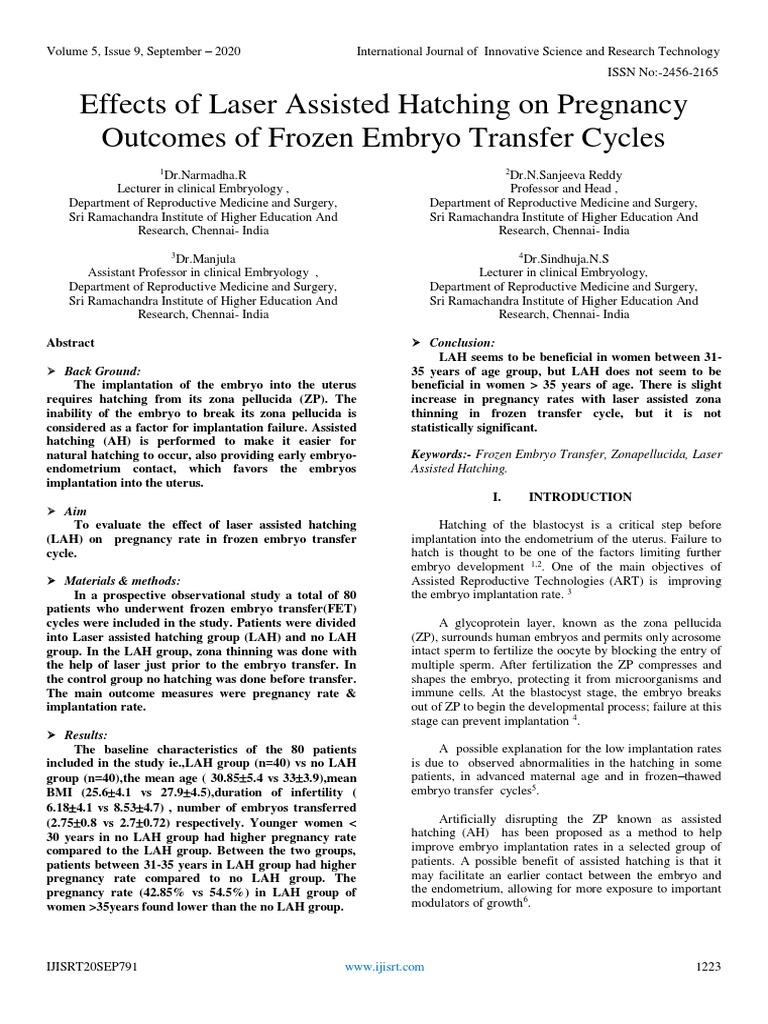 Effects of Laser Assisted Hatching On Pregnancy of Frozen
