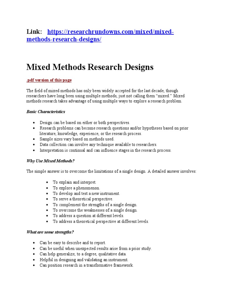 Mixed Methods Research Designs: Link | PDF | Qualitative Research ...