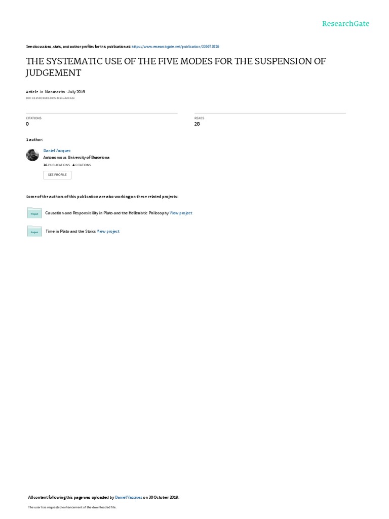 The Systematic Use of The Five Modes For The Suspension of Judgement