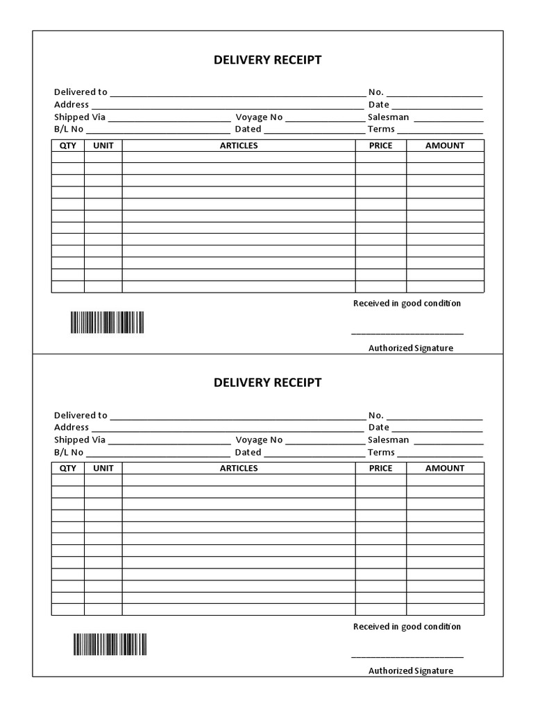 Delivery Receipt Sample | PDF