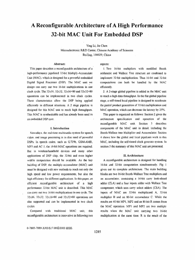 32-bit MAC Unit Delivers High Performance for Embedded DSP | PDF ...