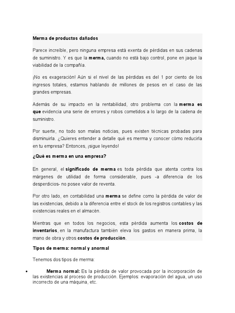 Control de Mermas en Producción | PDF | Planificación de recursos ...
