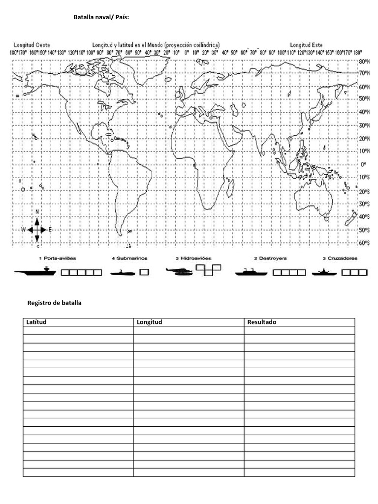 Batalla Naval: Coordenadas Geográficas | PDF | Ciencia y matemáticas