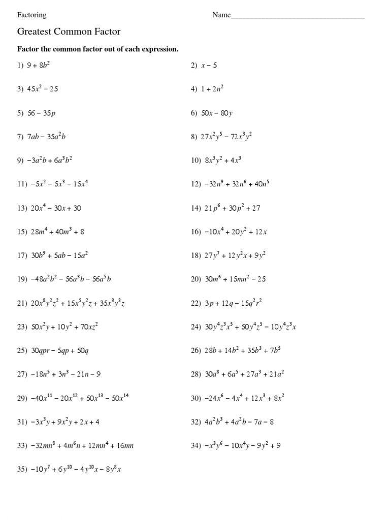 25A - Extra practice with answer keys Pertaining To Factoring Greatest Common Factor Worksheet