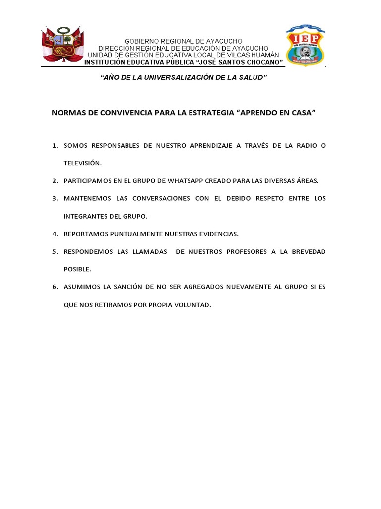Normas de Convivencia 2025 | PDF | Salud y bienestar