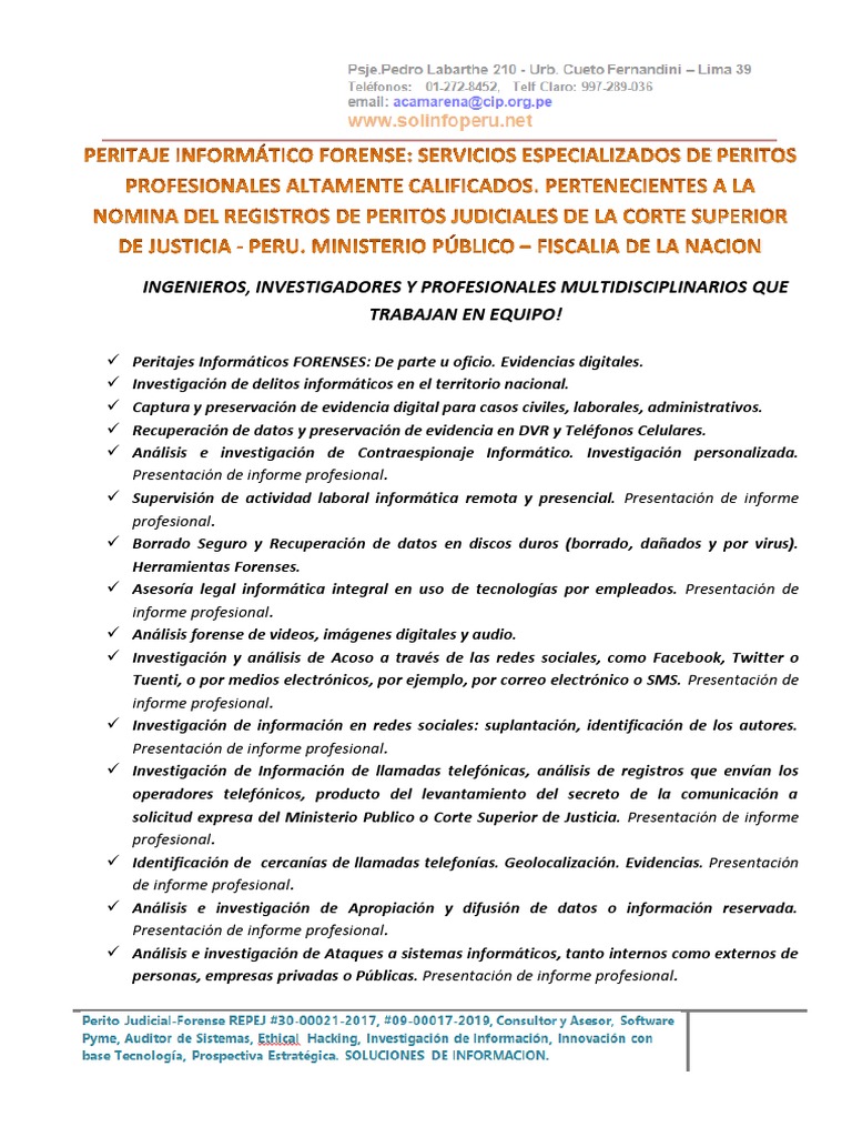 PERITAJE INFORMÁTICO FORENSE - SERVICIOS v04 | PDF | Cibercrimen ...