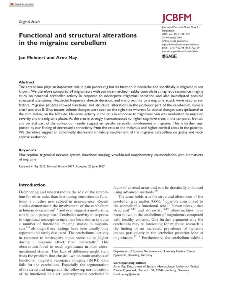 Functional and Structural Alterations in The Migraine Cerebellum | PDF ...