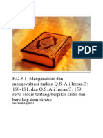 KD.3.1 Menganalisis Dan Mengevaluasi Makna Q.S. Ali Imran - 3 - 190-191, Dan Q.S. Ali Imran - 3 - 159, Serta Hadis Tentang Berpikir Kritis Dan Bersikap Demokratis