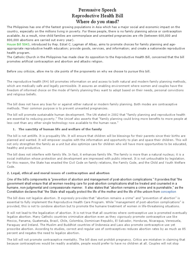 Yes to rh bill essay picture