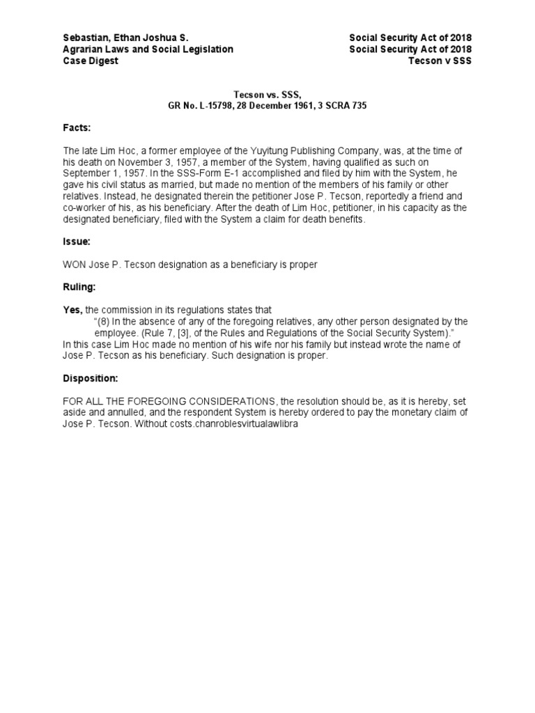 Sebastian, Ethan Joshua S. Social Security Act of 2018 Agrarian Laws