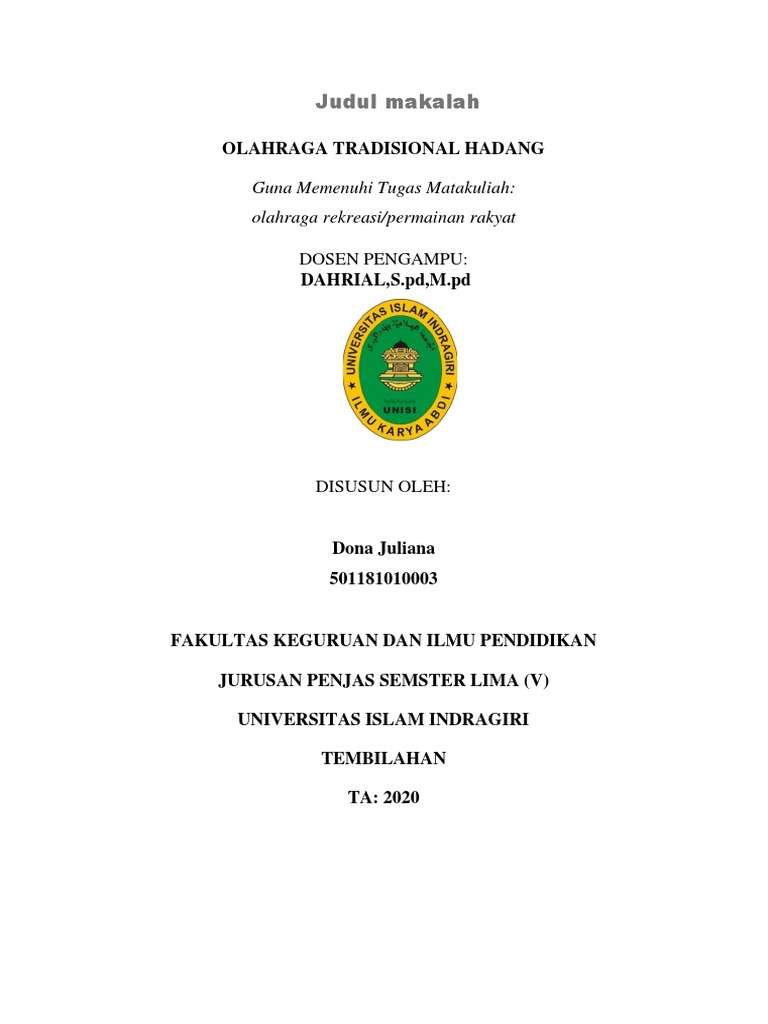 Judul Makalah Olahraga Tradisional Hadang