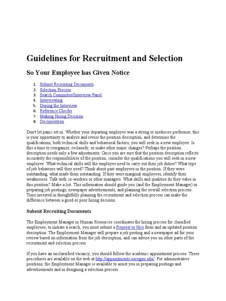 Recruitment and Selection Guidelines | PDF | Business | Interview