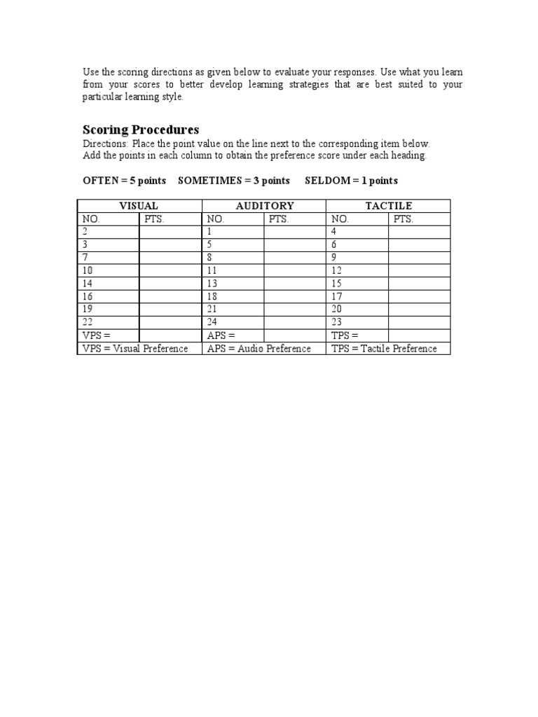Learning Style Inventory - Survey-2 | PDF