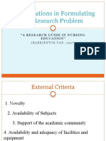 Considerations in Formulating The Research Problem