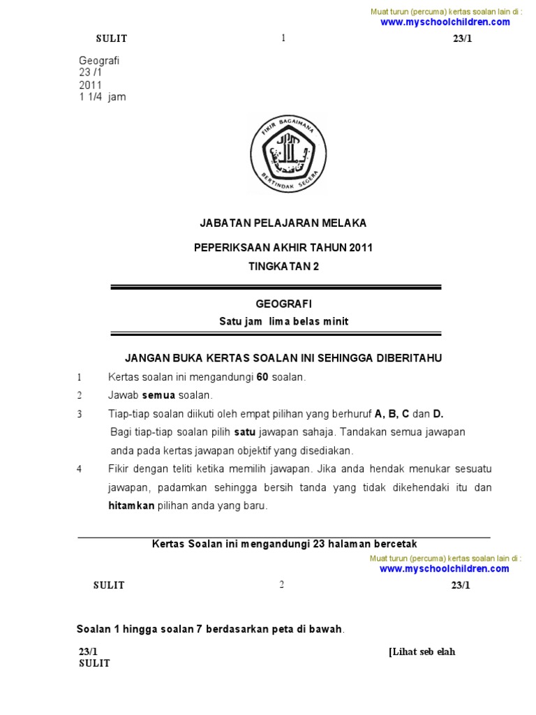 (512611860) Geografi PAT Ting 2 Melaka 2011 W Skema  PDF