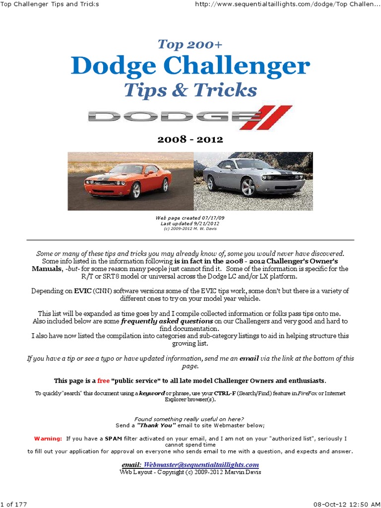 2008-2012 Challenger Tips and Tricks, PDF, Vehicles