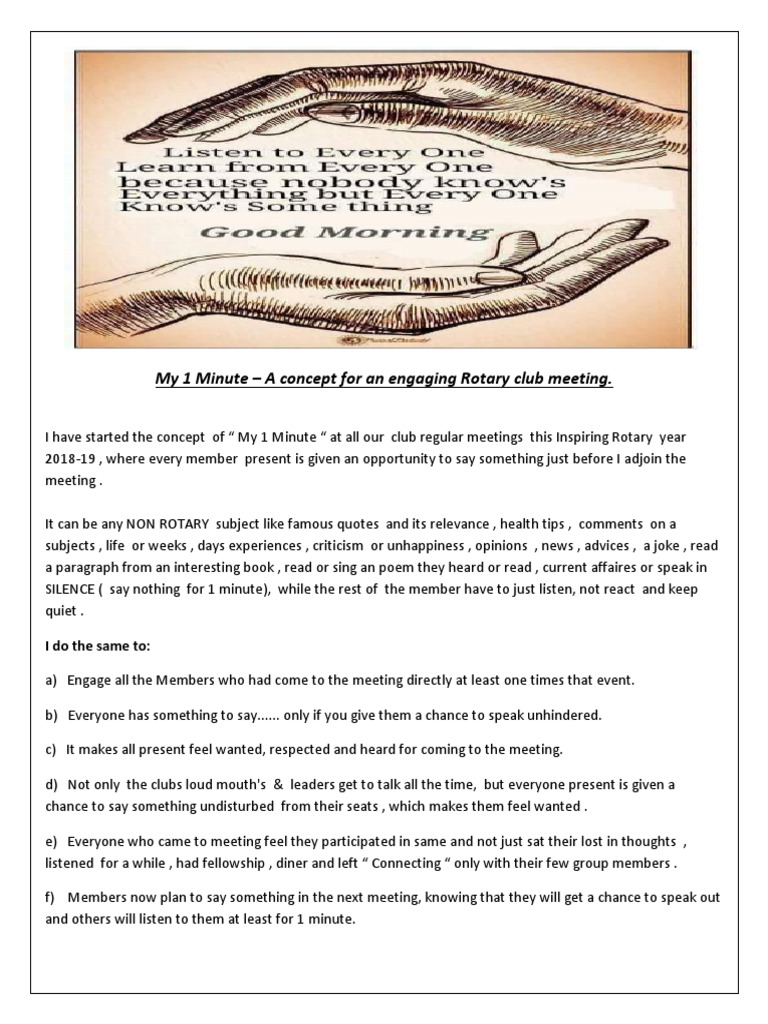 My 1 Minute - A Concept For An Engaging Rotary Club Meeting | PDF | News